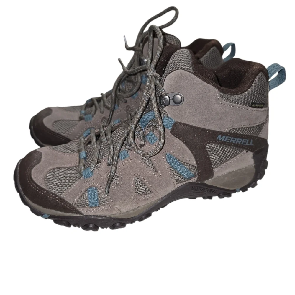 Merrell Deverta 2 Hiking Boot Women 7 Suede Mesh Upper Light Brown Blue Lace-up